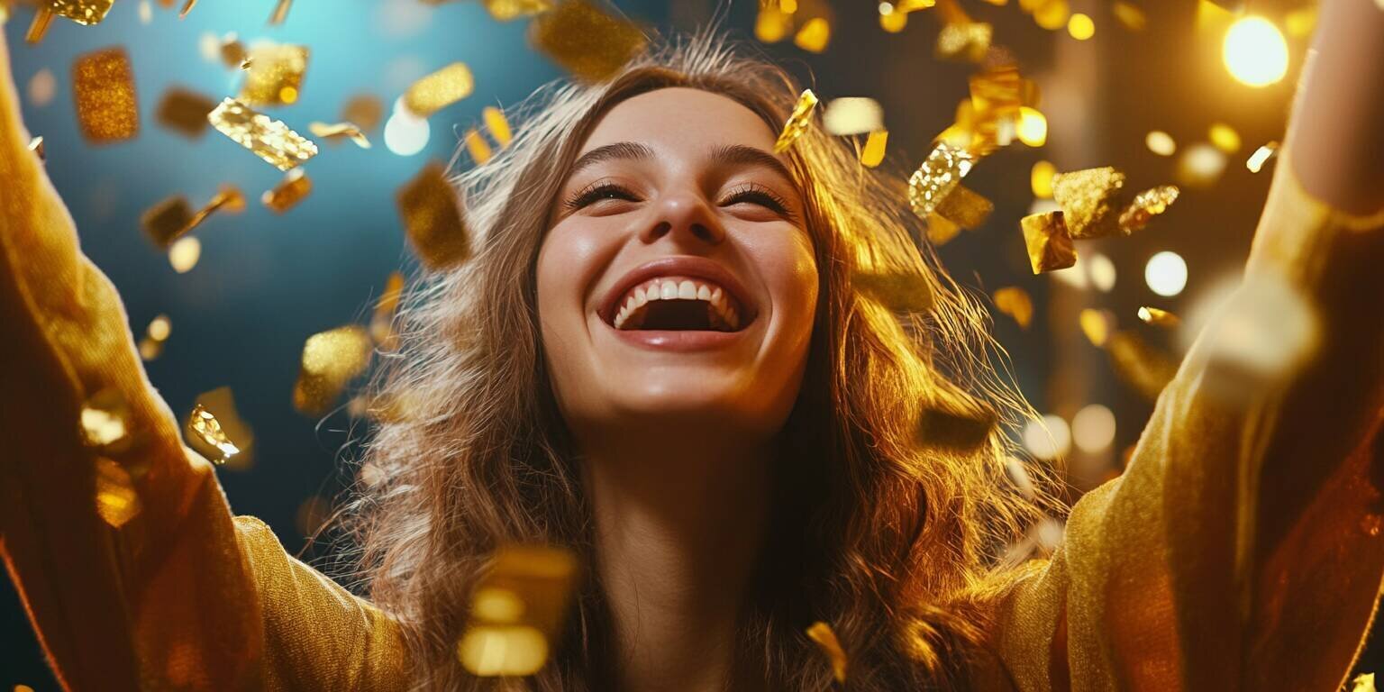 Woman celebrating a jackpot win at Lucky 35