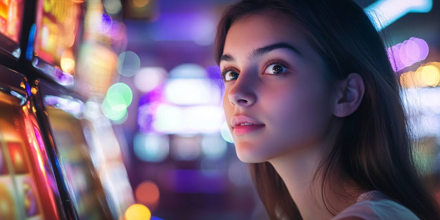 Young woman enjoying the Lucky 35 game in a vibrant casino environment