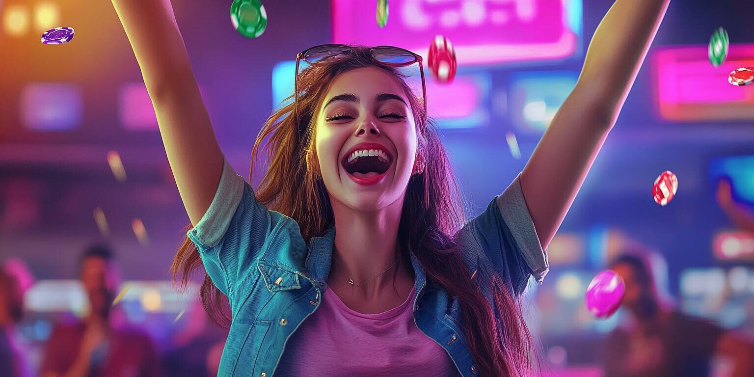 Woman celebrating a sports betting win at Lucky 35