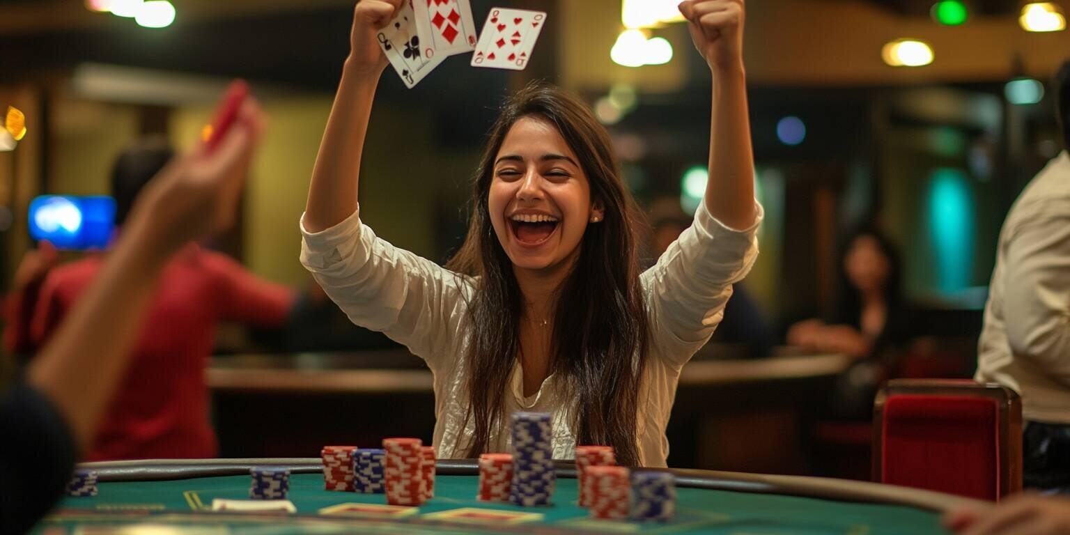 Woman celebrating Teen Patti win at Lucky 35